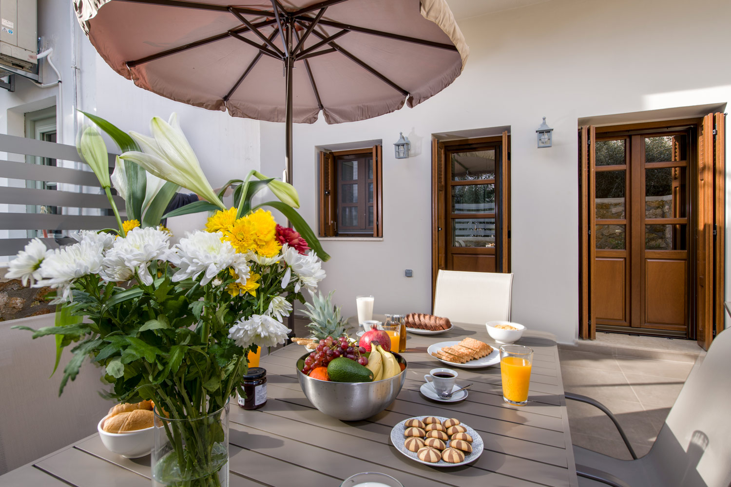 Hotel's balcony with breakfast served at table